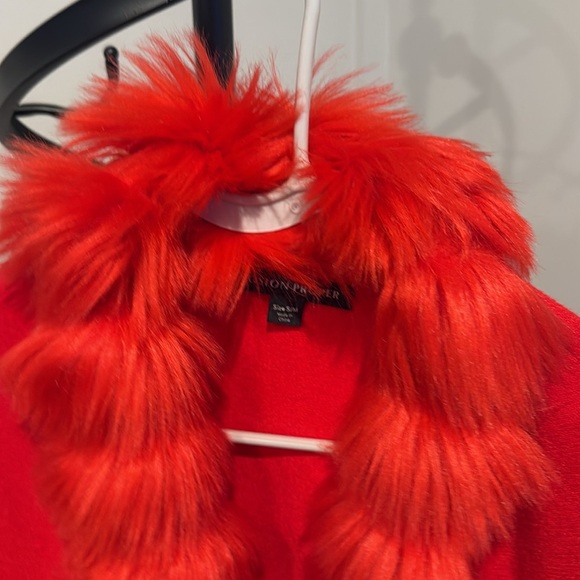 Boston proper Faux Fur Tie Waist Poncho Racing Red- Worn once - Picture 12 of 12